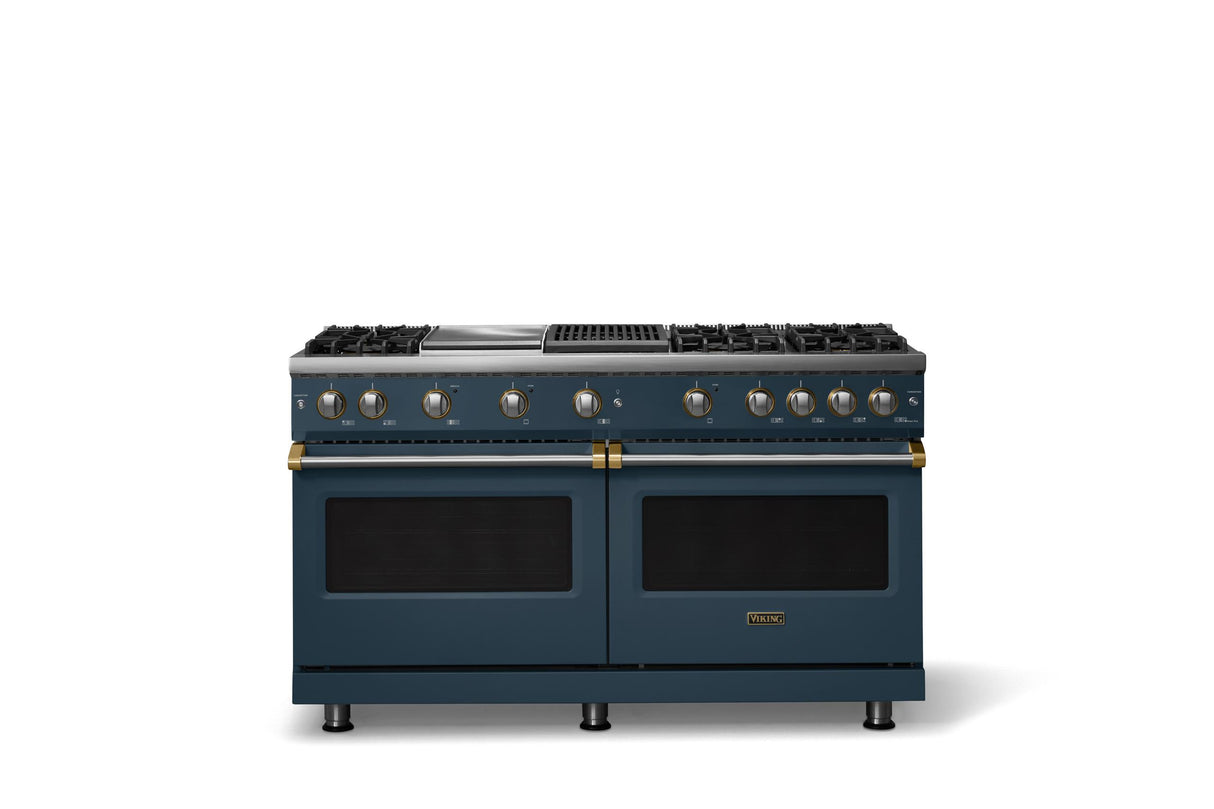 60"W. Sealed Burner Gas Range (Finish: Squall, Trim: Brushed Brass, Fuel: Propane)