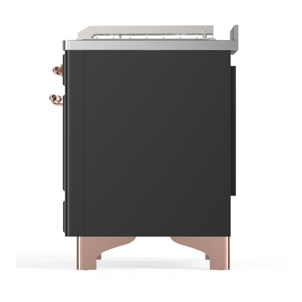 ILVE UM48FSNR3MGPLP Majestic III 48 inch Dual Fuel Range with 5 Black Brass Burners, Griddle and French Top, Dual Function Burner up to 25,000 BTU (Liquid Propane, Triple Glass Door, Graphite Matte, Copper)