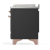 ILVE UM48FSNR3MGPLP Majestic III 48 inch Dual Fuel Range with 5 Black Brass Burners, Griddle and French Top, Dual Function Burner up to 25,000 BTU (Liquid Propane, Triple Glass Door, Graphite Matte, Copper)