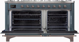 Majestic II 60 Inch Dual Fuel Natural Gas Freestanding Range in Blue Grey with Bronze Trim