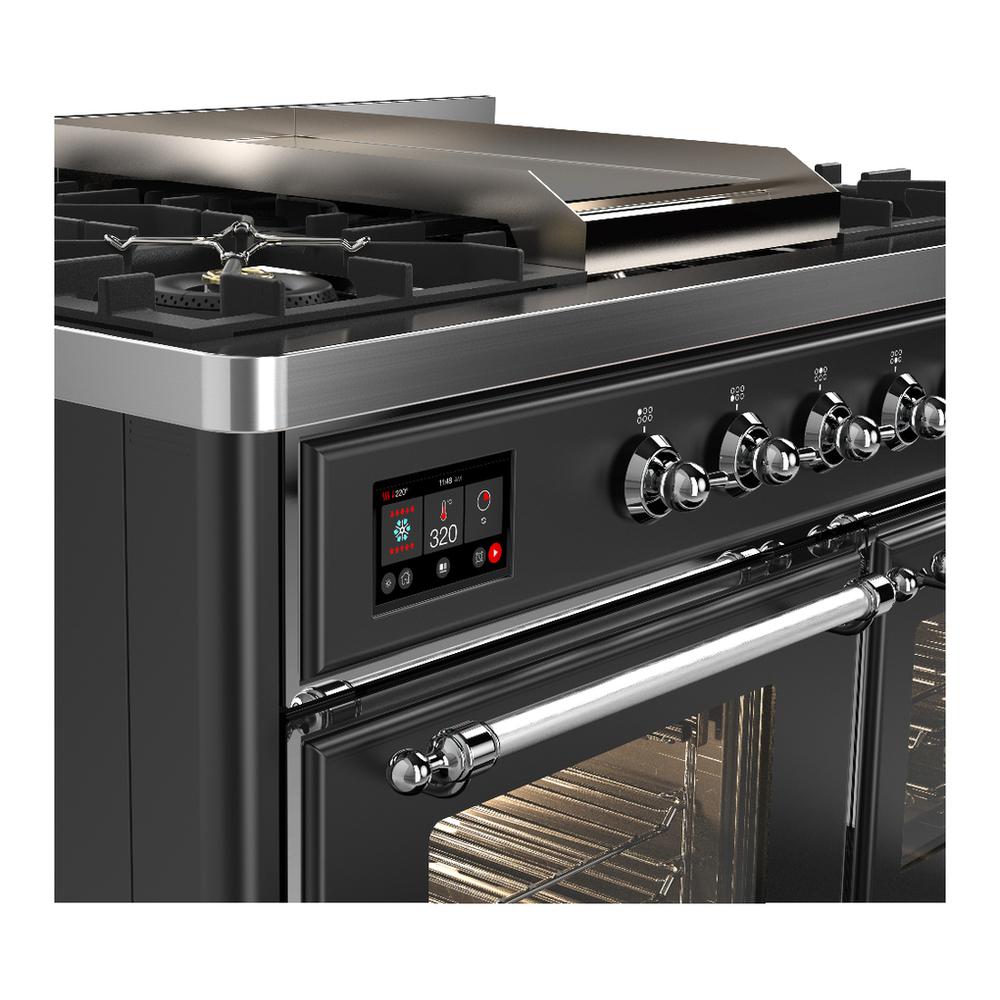 ILVE UMD40FNR3MGCLP Majestic III 40 inch Dual Fuel Range with 6 Burners and Griddle, Dual Function Burner up to 25,000 BTU (Liquid Propane, Triple Glass Door, Graphite Matte, Chrome)