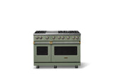 48"W. Sealed Burner Gas Range (Burner: 6g, Finish: Eucalyptus, Trim: Brushed Brass, Fuel: Natural Gas)