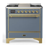 ILVE UM36FQNR3BGGLP Majestic III 36 inch Dual Fuel Range with 6 Black Brass Burners and Griddle, Dual Function Burner up to 25,000 BTU (Solid Door, Blue Grey, Brass, Liquid Propane)