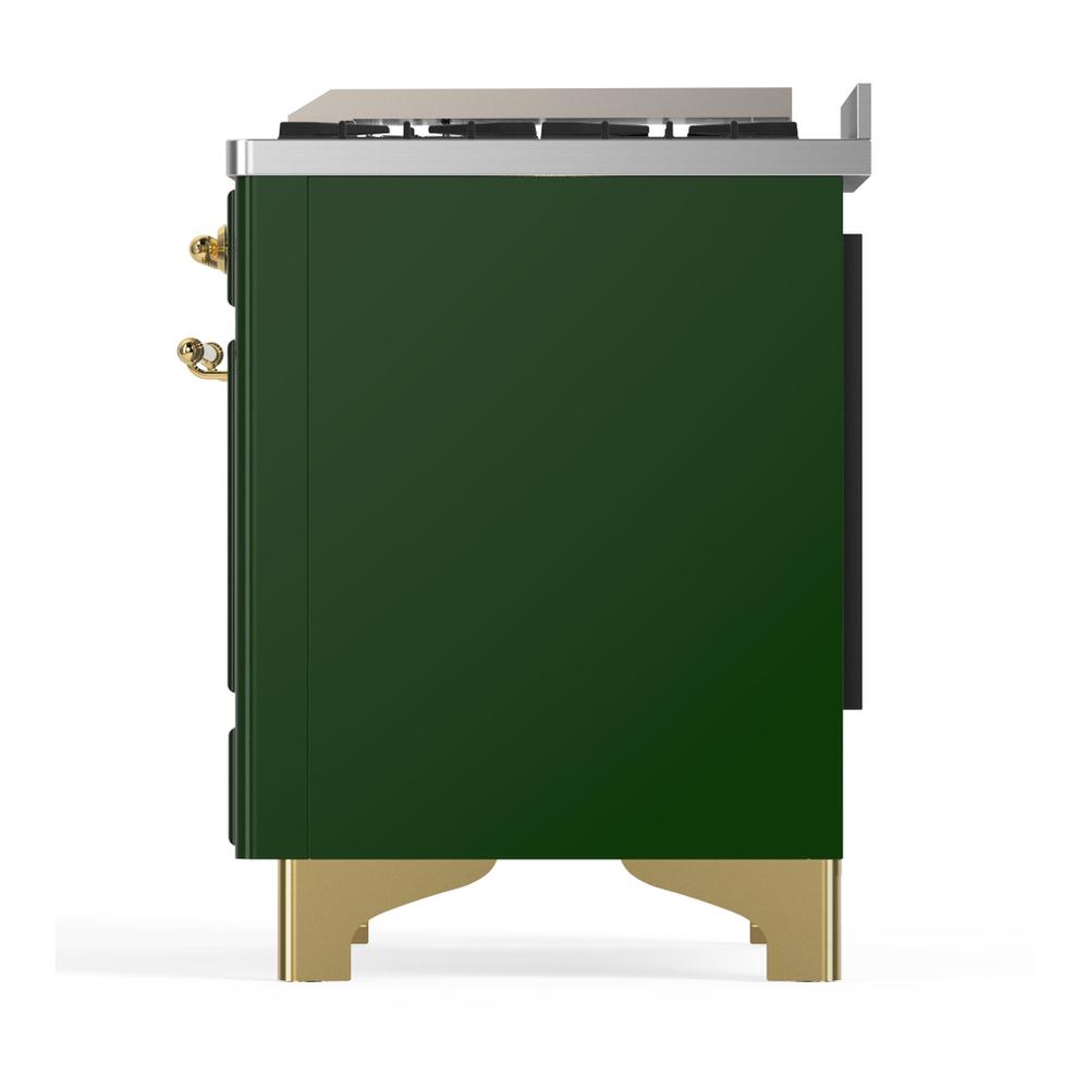 ILVE UMD40FNR3EGGLP Majestic III 40 inch Dual Fuel Range with 6 Burners and Griddle, Dual Function Burner up to 25,000 BTU (Liquid Propane, Triple Glass Door, Emerald Green, Brass)