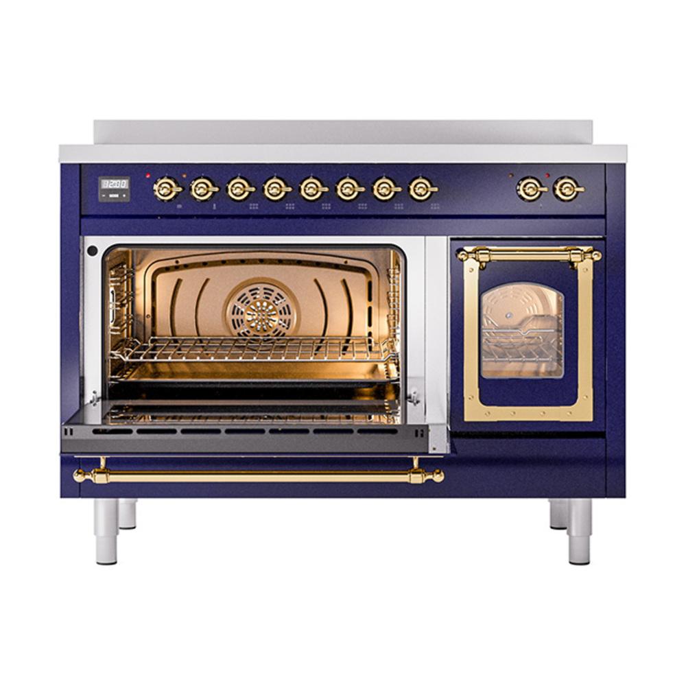 ILVE UNI486NMPMBG Nostalgie II Noblesse 48 inch Induction Range (Triple Glass Door, Midnight Blue, Brass)