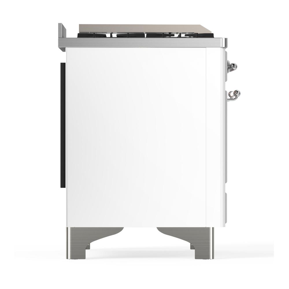 ILVE UM60FSNR3WHCLP Majestic III 60 inch Dual Fuel Range with 7 Burners, Griddle and French Top, Dual Function Burner with up to 25,000 BTU (Liquid Propane, Triple Glass Door, White, Chrome)