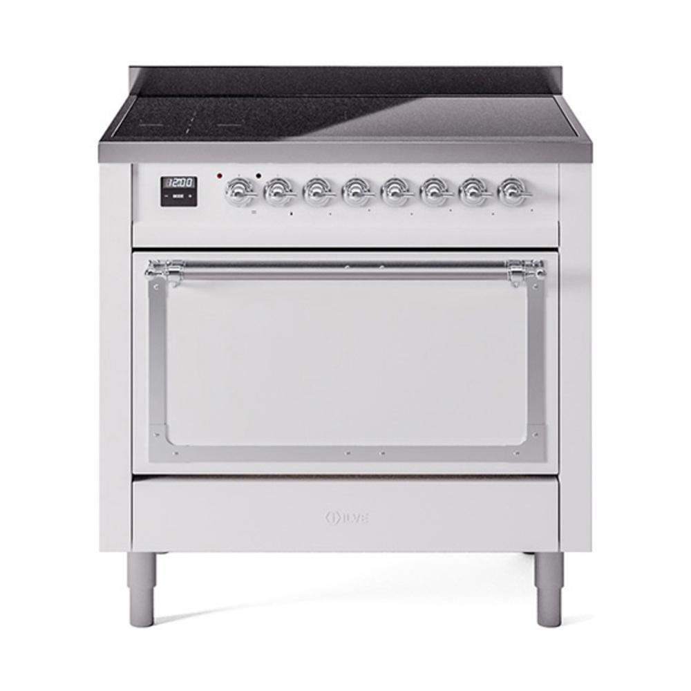 ILVE UNI366QNMPWHC Nostalgie II Noblesse 36 inch Induction Range (Solid Door, White, Chrome)