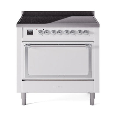 ILVE UNI366QNMPWHC Nostalgie II Noblesse 36 inch Induction Range (Solid Door, White, Chrome)