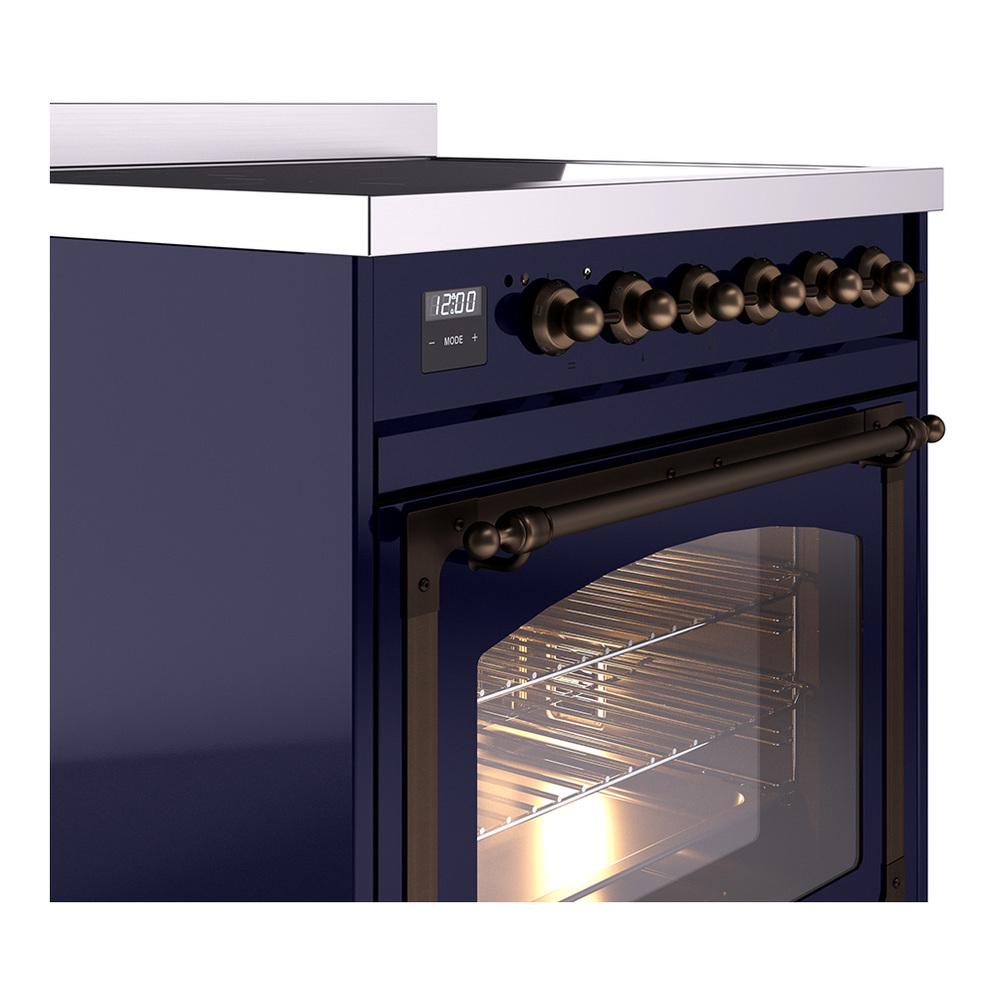 ILVE UNI304NMPMBB Nostalgie II Noblesse 30 inch Induction Range (Triple Glass Door, Midnight Blue, Burnished)