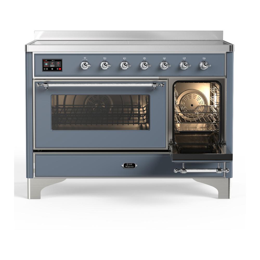 ILVE UMIB48NR3BGC Majestic III 48 inch Induction Range with 6 Elements, 5.02 cu. ft. Total Oven Capacity (Triple Glass Door, Blue Grey, Chrome)