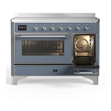 ILVE UMIB48NR3BGC Majestic III 48 inch Induction Range with 6 Elements, 5.02 cu. ft. Total Oven Capacity (Triple Glass Door, Blue Grey, Chrome)