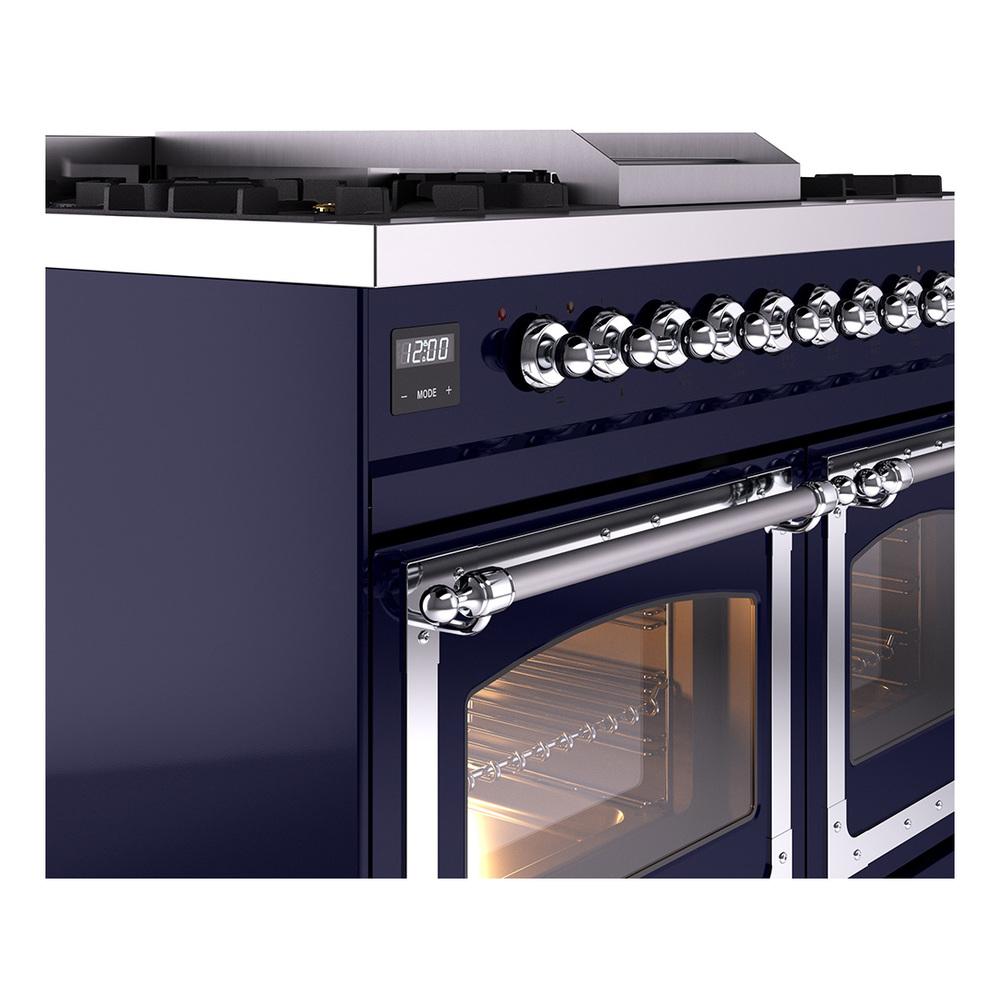 ILVE UND40FNMPMBC Nostalgie II Noblesse 40 inch Dual Fuel Range (Natural Gas, Triple Glass Door, Midnight Blue, Chrome)