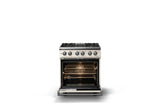 30"W. Dual Fuel Range (Finish: Pure White, Trim: Polished Chrome, Fuel: Natural Gas)