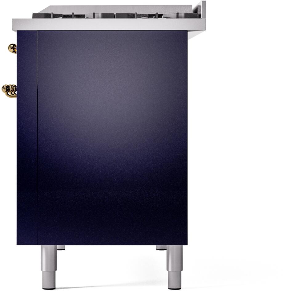 Nostalgie II 48 Inch Dual Fuel Liquid Propane Freestanding Range in Blue with Brass Trim