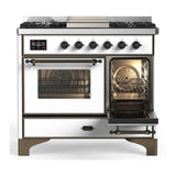 ILVE UMD40FNR3WHB Majestic III 40 inch Dual Fuel Range with 6 Burners and Griddle, Dual Function Burner up to 25,000 BTU (Natural Gas, Triple Glass Door, White, Burnished)