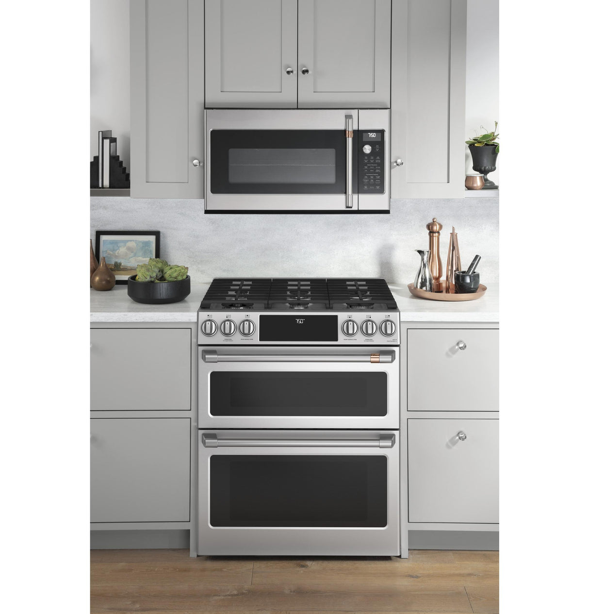 Café 30" Smart Slide-In, Front-Control, Gas Double-Oven Range with Convection