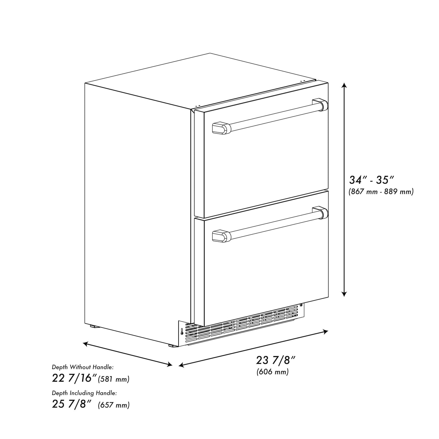 ZLINE Autograph Edition 24 in. Touchstone 168 Can Outdoor-Rated Dual Refrigerator Drawer with DuraSnow' Stainless Steel Doors and Polished Gold Handles (RDSOZ-SN-24-G)