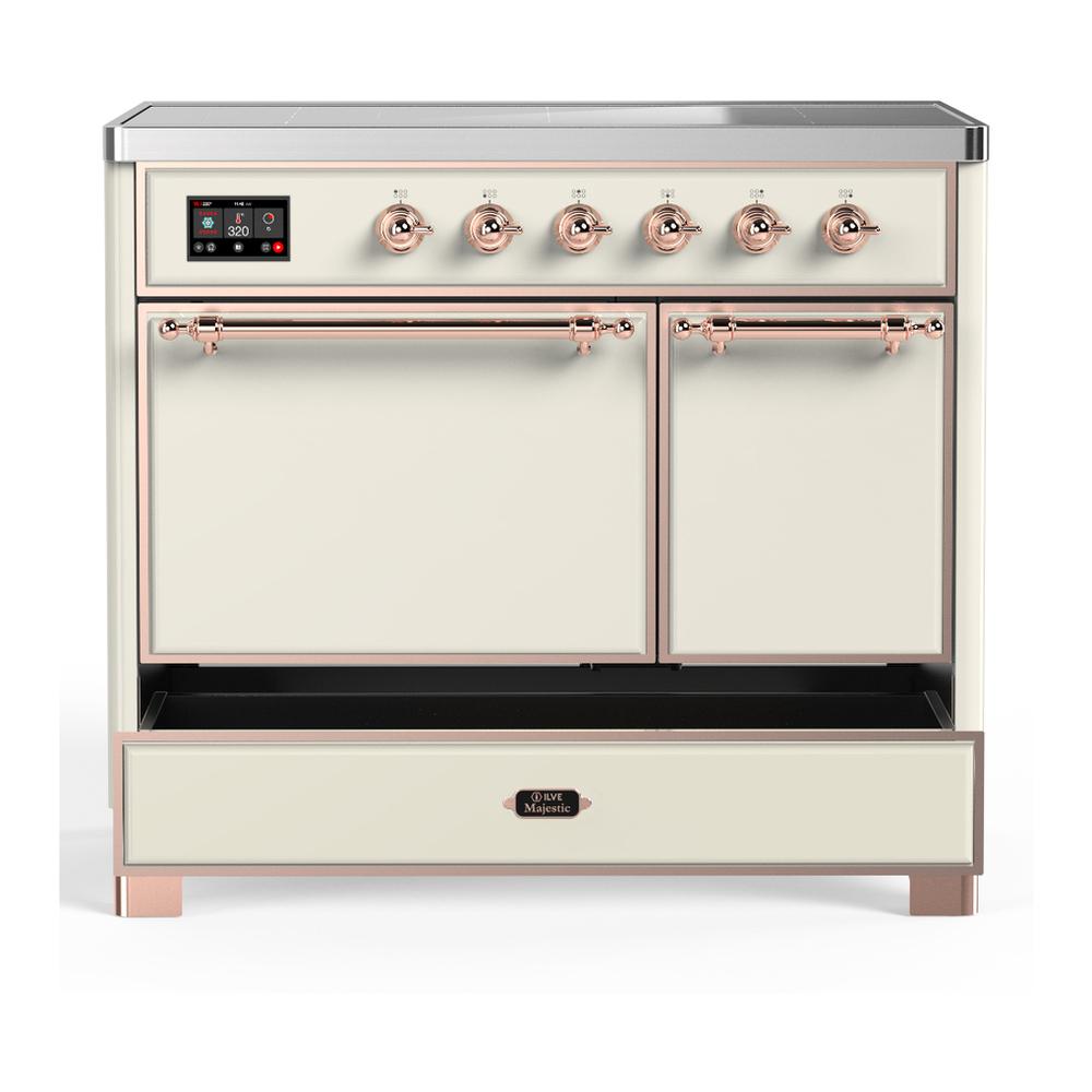 ILVE UMDIB40QNR3AWP Majestic III 40 inch Induction Range with 6 Elements, 3.82 cu. ft. Total Oven Capacity (Solid Door, Antique White, Copper)