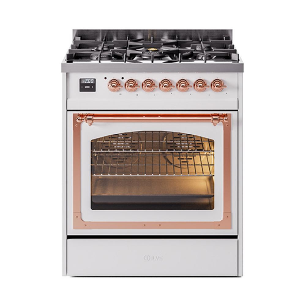 ILVE UN30NMPWHPLP Nostalgie II Noblesse 30 inch Dual Fuel Range (Liquid Propane, Triple Glass Door, White, Copper)