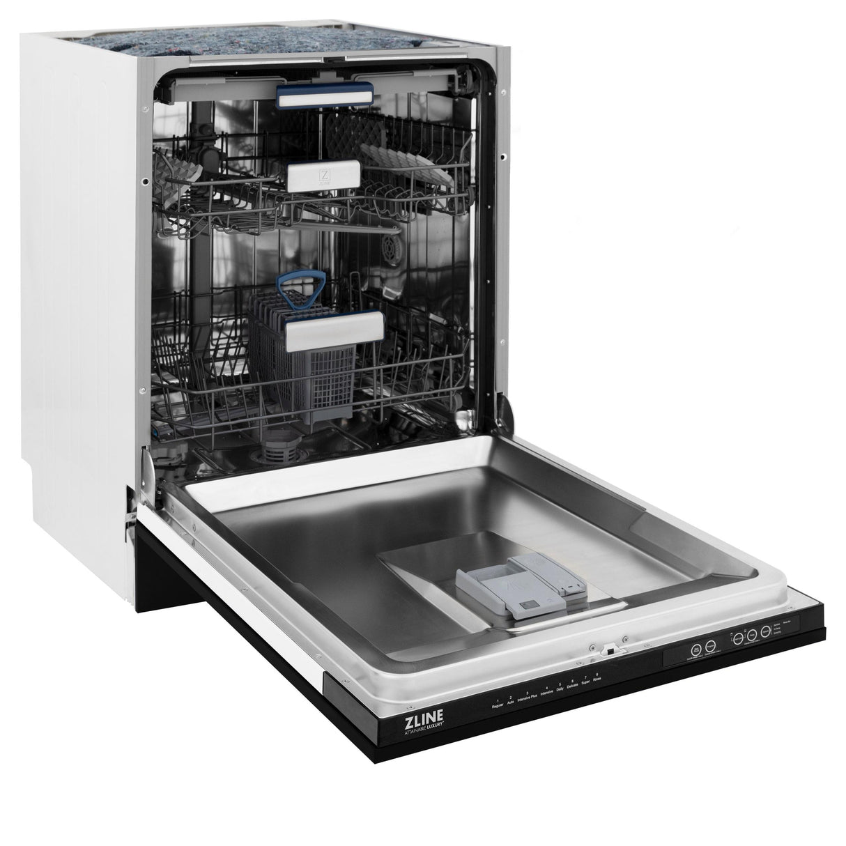 ZLINE Autograph Edition 24" 3rd Rack Top Control Tall Tub Dishwasher in Black Stainless Steel with Accent Handle, 51dBa (DWVZ-BS-24) [Color: Gold]