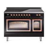 ILVE UNI486NMPBKP Nostalgie II Noblesse 48 inch Induction Range (Triple Glass Door, Glossy Black, Copper)