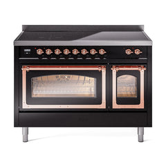 ILVE UNI486NMPBKP Nostalgie II Noblesse 48 inch Induction Range (Triple Glass Door, Glossy Black, Copper)