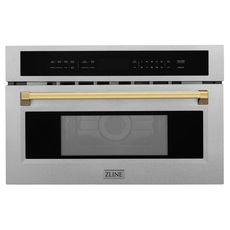 ZLINE 30" Autograph Microwave Oven in DuraSnow Stainless with Polished Gold Accents (MWOZ-30-SS-G)