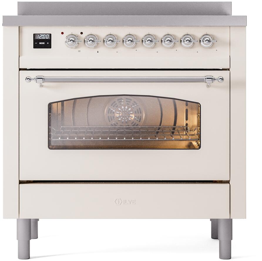 Nostalgie II 36 Inch Electric Freestanding Range in Antique White with Chrome Trim