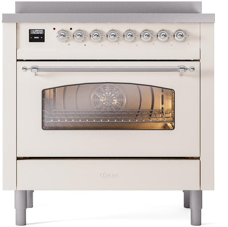 Nostalgie II 36 Inch Electric Freestanding Range in Antique White with Chrome Trim