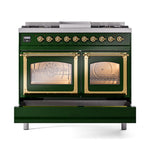 ILVE UND40FNMPEGG Nostalgie II Noblesse 40 inch Dual Fuel Range (Natural Gas, Triple Glass Door, Emerald Green, Brass)
