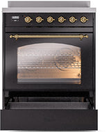 Nostalgie II 30 Inch Electric Freestanding Range in Glossy Black with Brass Trim