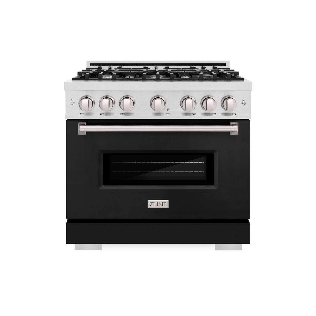 ZLINE 36 in. 5.2 cu. ft. Classic Gas Range with 6 Burner Cooktop and Convection Gas Oven in DuraSnow' Stainless Steel with Black Matte Door (CGRS-BLM-36)