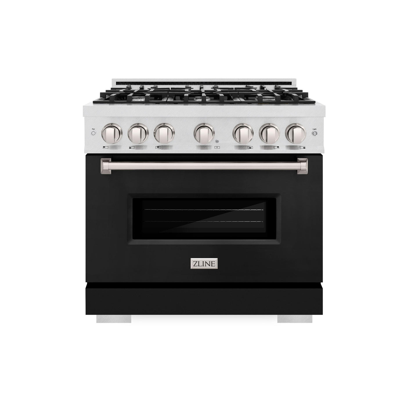 ZLINE 36 in. 5.2 cu. ft. Classic Gas Range with 6 Burner Cooktop and Convection Gas Oven in DuraSnow' Stainless Steel with Black Matte Door (CGRS-BLM-36)