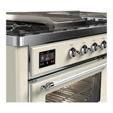 ILVE UM60FSNR3AWCLP Majestic III 60 inch Dual Fuel Range with 7 Burners, Griddle and French Top, Dual Function Burner with up to 25,000 BTU (Liquid Propane, Triple Glass Door, Antique White, Chrome)