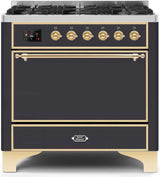 Majestic II 36 Inch Dual Fuel Natural Gas Freestanding Range in Matte Graphite with Brass Trim