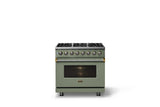 36"W. Dual Fuel Range (Burner: 6b, Finish: Eucalyptus, Trim: Polished Chrome, Fuel: Propane)