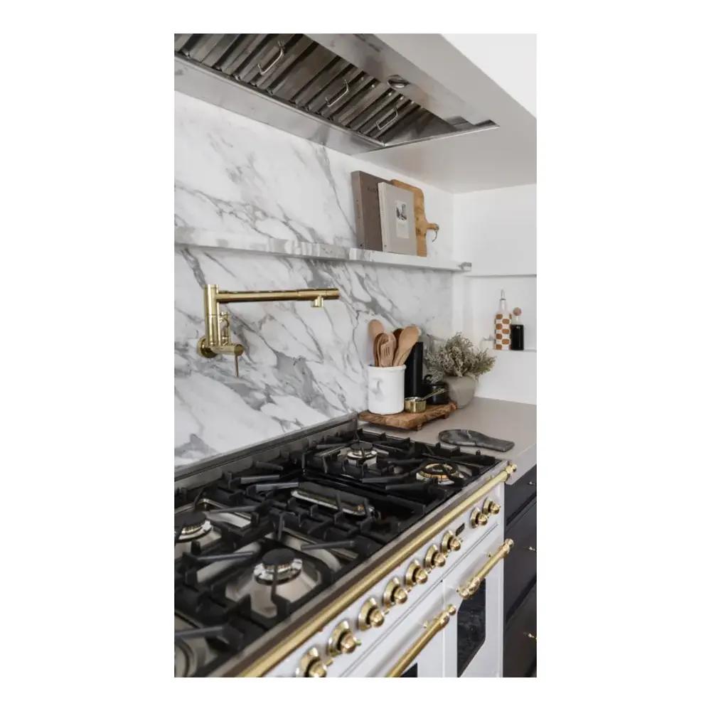 ILVE UP488NMPWHG Nostalgie II 48 inch Dual Fuel Range with 8 Total Black Brass Sealed Burners, Brass Trim (Limited Edition) (Natural Gas, White)