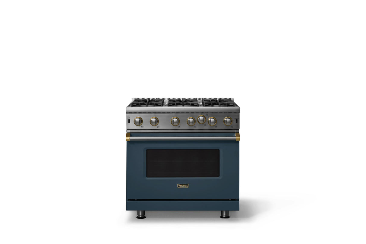 36"W. Open Burner Gas Range (Finish: Squall, Trim: Brushed Brass, Fuel: Natural Gas)