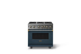 36"W. Open Burner Gas Range (Finish: Squall, Trim: Brushed Brass, Fuel: Propane)