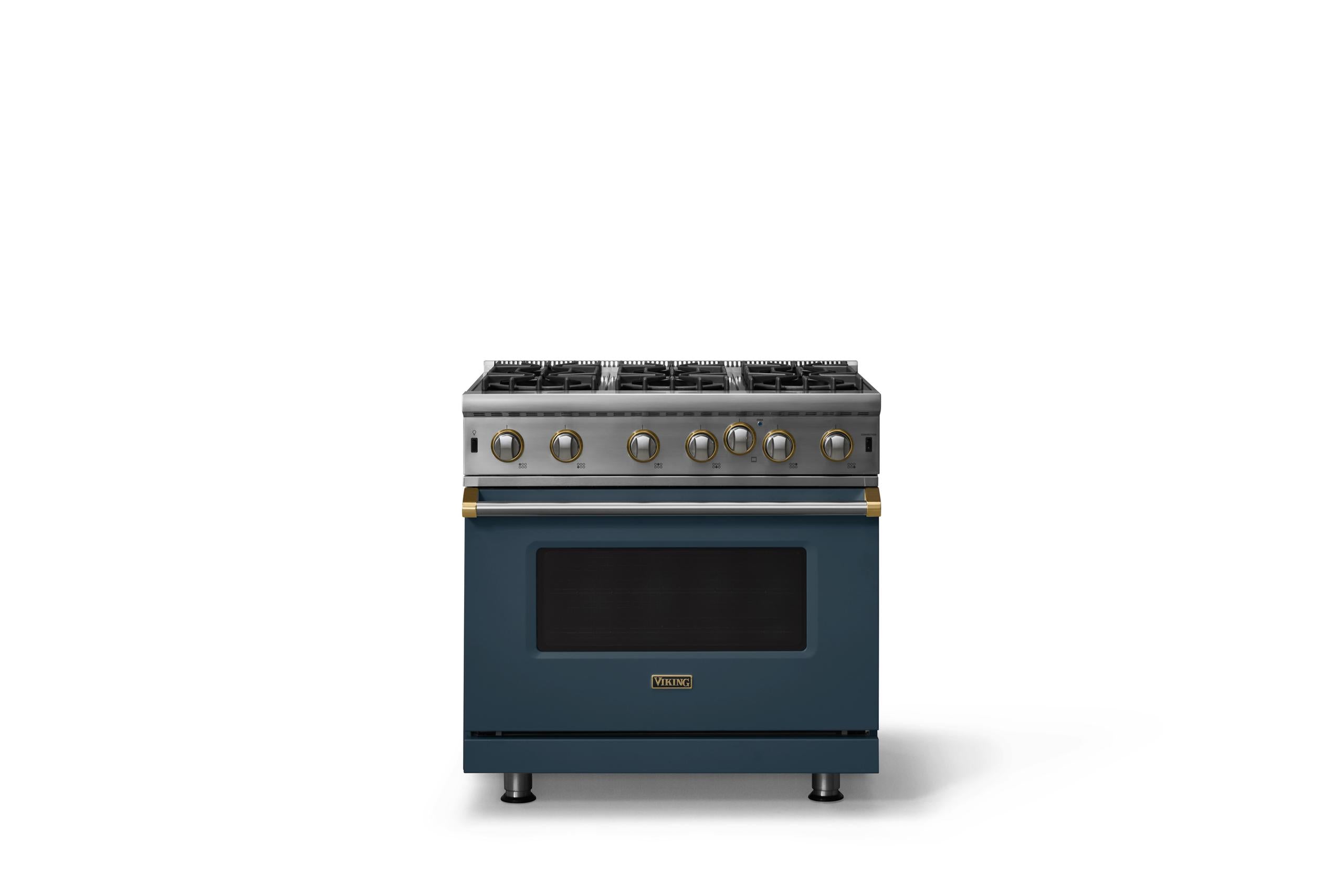 36"W. Open Burner Gas Range (Finish: Squall, Trim: Brushed Brass, Fuel: Propane)