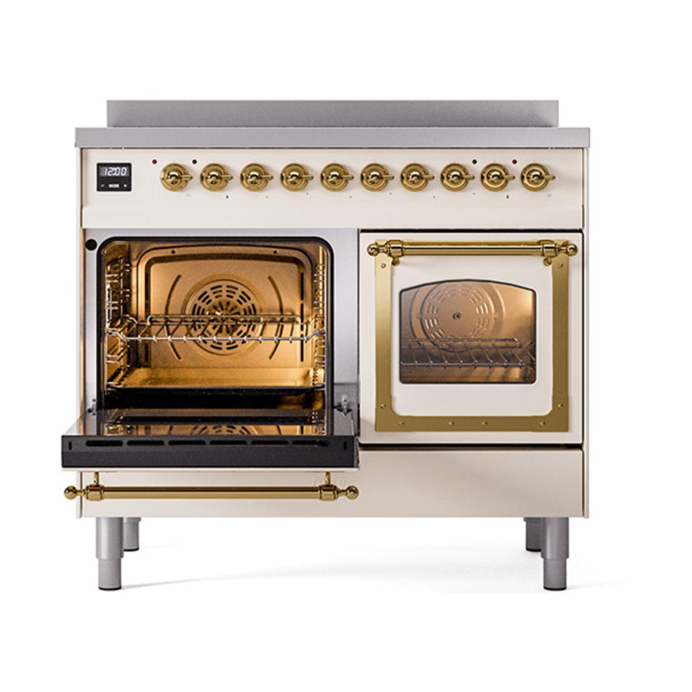 ILVE UNDI406NMPAWG Nostalgie II Noblesse 40 inch Induction Range (Triple Glass Door, Antique White, Brass)