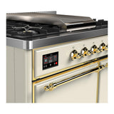 ILVE UMD40FQNR3AWG Majestic III 40 inch Dual Fuel Range with 6 Burners and Griddle, Dual Function Burner up to 25,000 BTU (Natural Gas, Solid Door, Antique White, Brass)