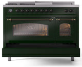 Nostalgie II 48 Inch Dual Fuel Liquid Propane Freestanding Range in Emerald Green with Bronze Trim