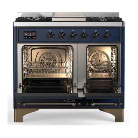 ILVE UMD40FQNR3MBBLP Majestic III 40 inch Dual Fuel Range with 6 Burners and Griddle, Dual Function Burner up to 25,000 BTU (Liquid Propane, Solid Door, Midnight Blue, Burnished)