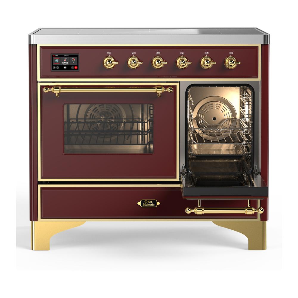 ILVE UMDIB40NR3BUG Majestic III 40 inch Induction Range with 6 Elements, 3.82 cu. ft. Total Oven Capacity (Triple Glass Door, Burgundy, Brass)
