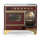ILVE UMDIB40NR3BUG Majestic III 40 inch Induction Range with 6 Elements, 3.82 cu. ft. Total Oven Capacity (Triple Glass Door, Burgundy, Brass)