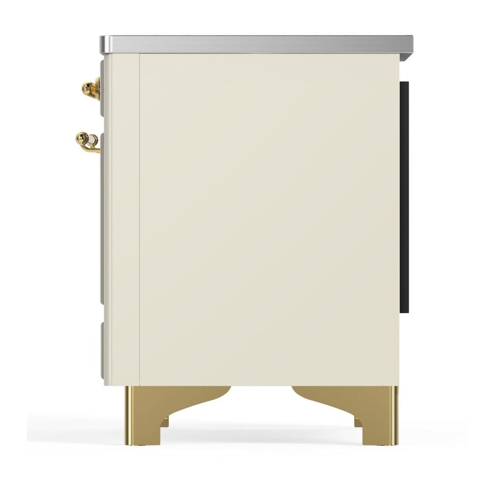 ILVE UMIB36QNR3AWG Majestic III 36 inch Induction Range with 6 Elements, 3.5 cu. ft. Total Oven Capacity (Solid Door, Antique White, Brass)