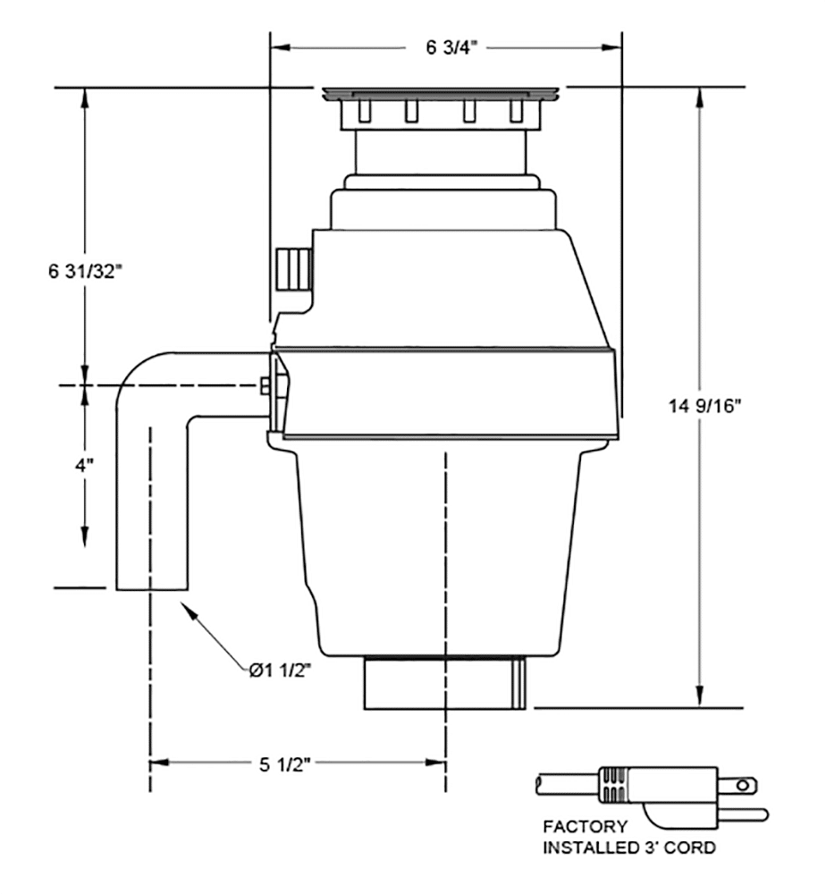 1/2 HP Twist Lock Mount, Continuous Feed Disposal