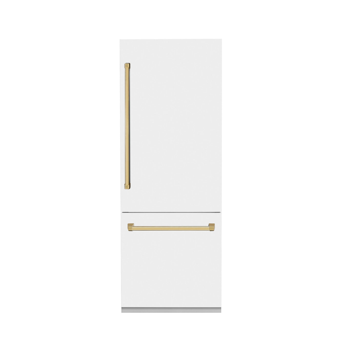 ZLINE 30" Autograph Edition 16.1 cu. ft. Built-in 2-Door Bottom Freezer Refrigerator with Internal Water and Ice Dispenser in White Matte with Polished Gold Accents (RBIVZ-WM-30-G)