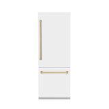 ZLINE 30" Autograph Edition 16.1 cu. ft. Built-in 2-Door Bottom Freezer Refrigerator with Internal Water and Ice Dispenser in White Matte with Polished Gold Accents (RBIVZ-WM-30-G)